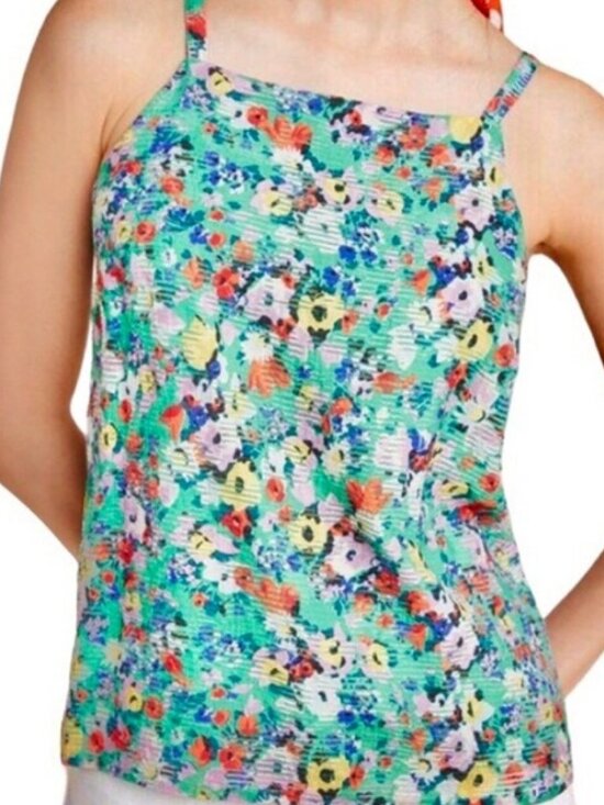 Anthropologie Tops - Maeve Anthropologie Quinn Textured Cami Top Green Floral Summer Shirt Size 2